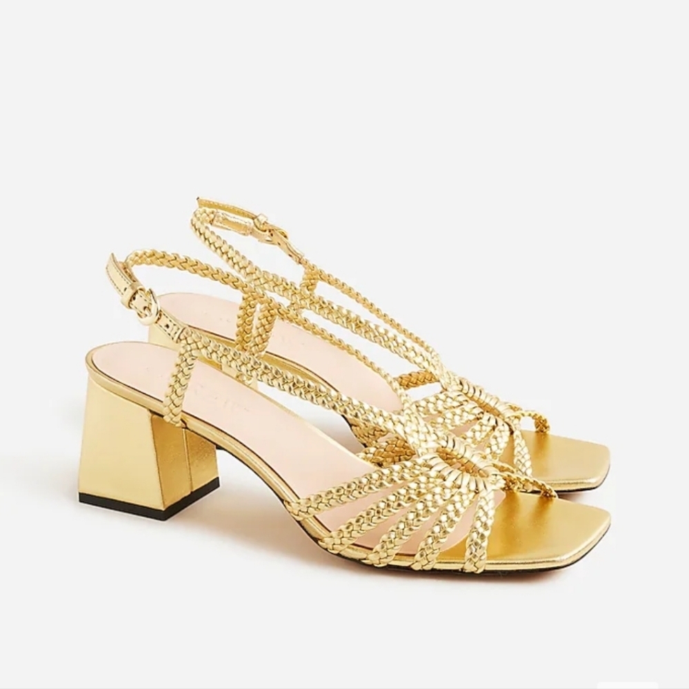 J Crew Layne braided sandal heels in leather  Size 9 Gold New